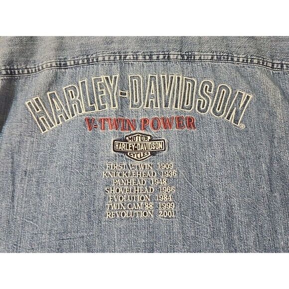 Vintage‎ Harley Davidson Embroidered Blue Denim Button Down Shirt Men's Size 2XL - Picture 3 of 9